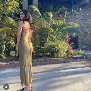 Lace Up Backless Split Back Satin Dress